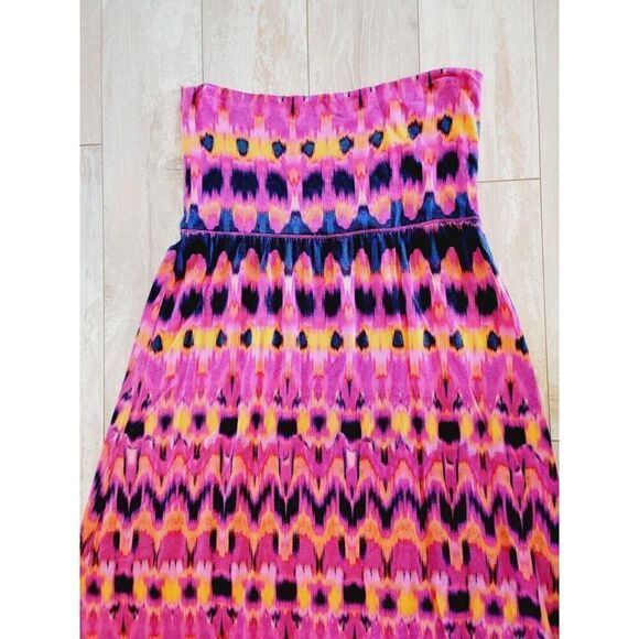 Cynthia Rowley Womens M BOHO Maxi Skirt Hot Pink Tie Dye Boho‎ Stretch Waist - Picture 3 of 6